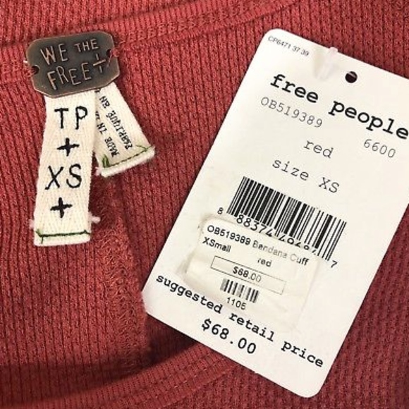 Free People Bandana Cuff Thermal Top Size XS Red - Picture 6 of 7